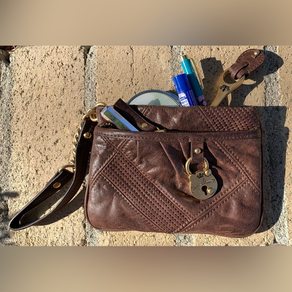 vintage Juicy Couture Brown and gold wristlet bag
